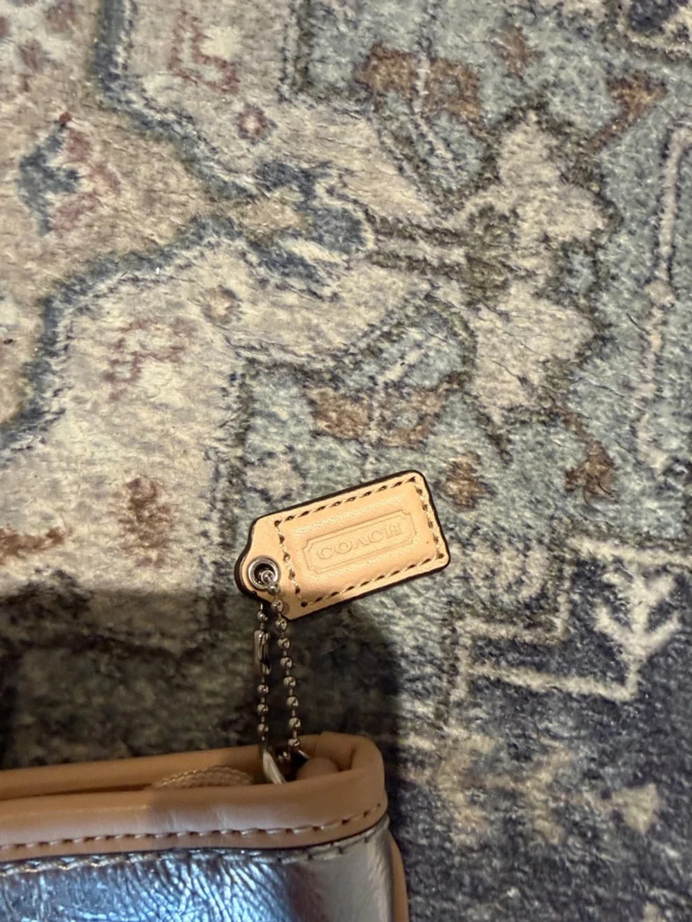 Coach Metallic Silver Wristlet with Beige Trim - Picture 4 of 9